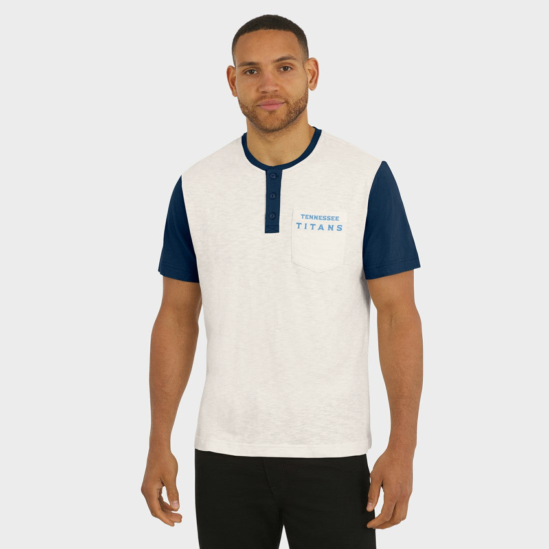 Tennessee Titans Darius Rucker Collection Henley Colorblock Slub Pocket T-Shirt - Cream T-shirts