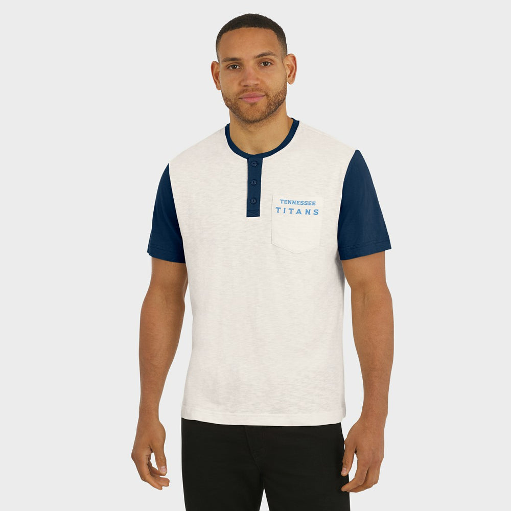 Tennessee Titans Darius Rucker Collection Henley Colorblock Slub Pocket T-Shirt - Cream T-shirts