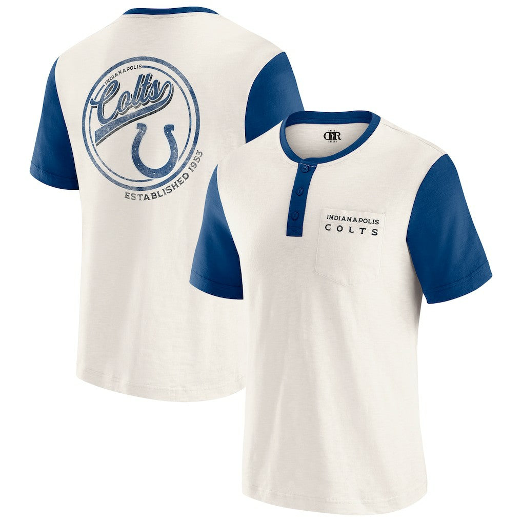 Indianapolis Colts Darius Rucker Collection Henley Colorblock Slub Pocket T-Shirt - Cream T-shirts