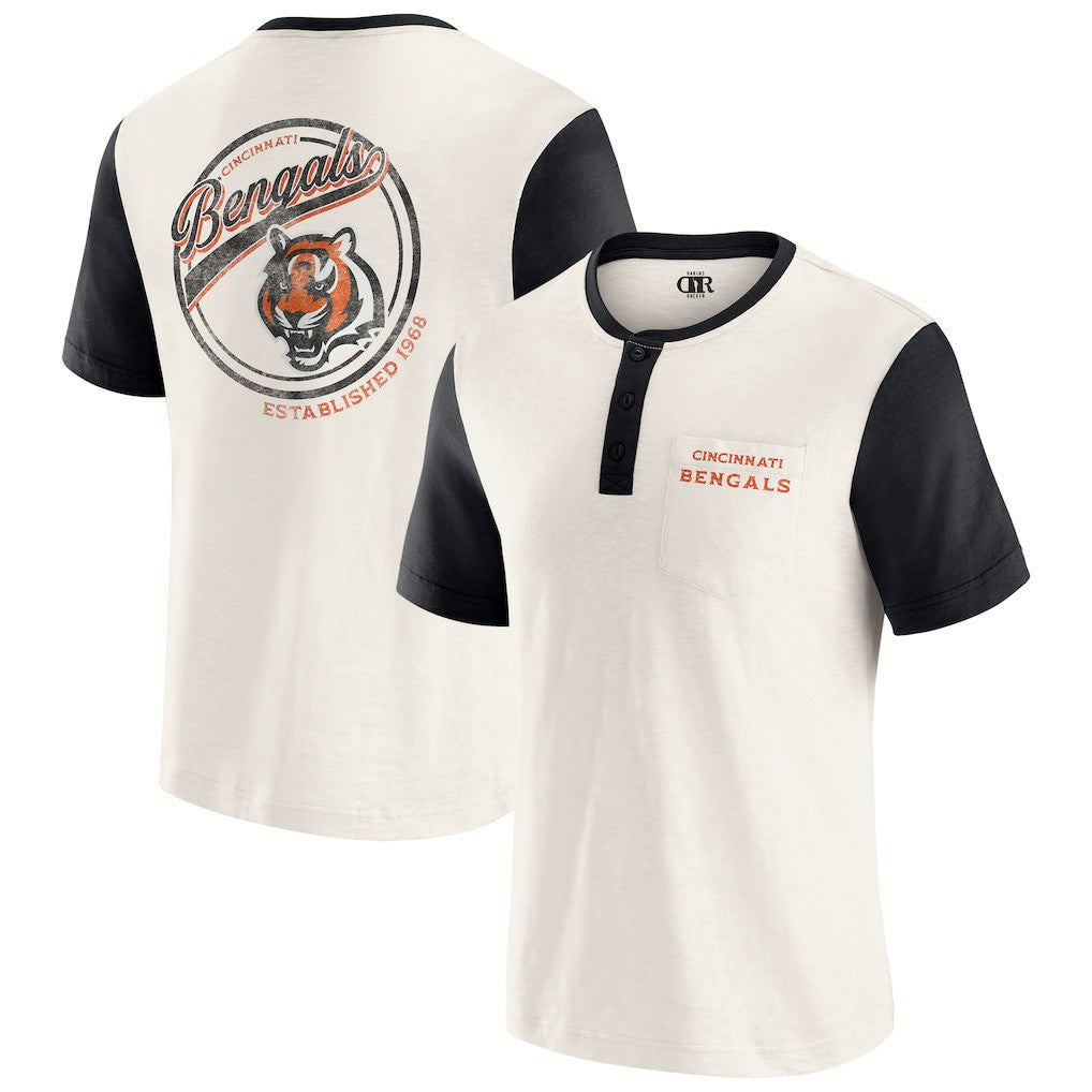 Cincinnati Bengals Darius Rucker Collection Henley Colorblock Slub Pocket T-Shirt - Cream T-shirts
