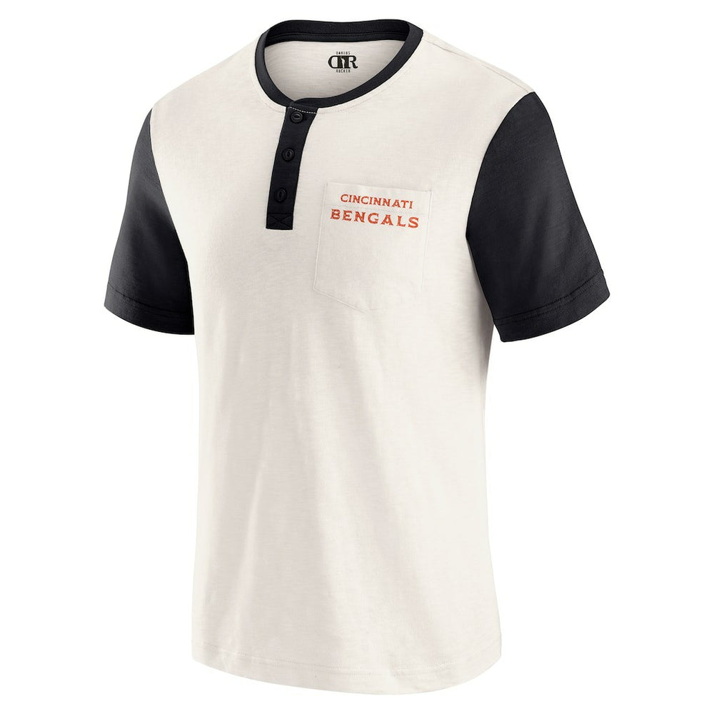 Cincinnati Bengals Darius Rucker Collection Henley Colorblock Slub Pocket T-Shirt - Cream T-shirts