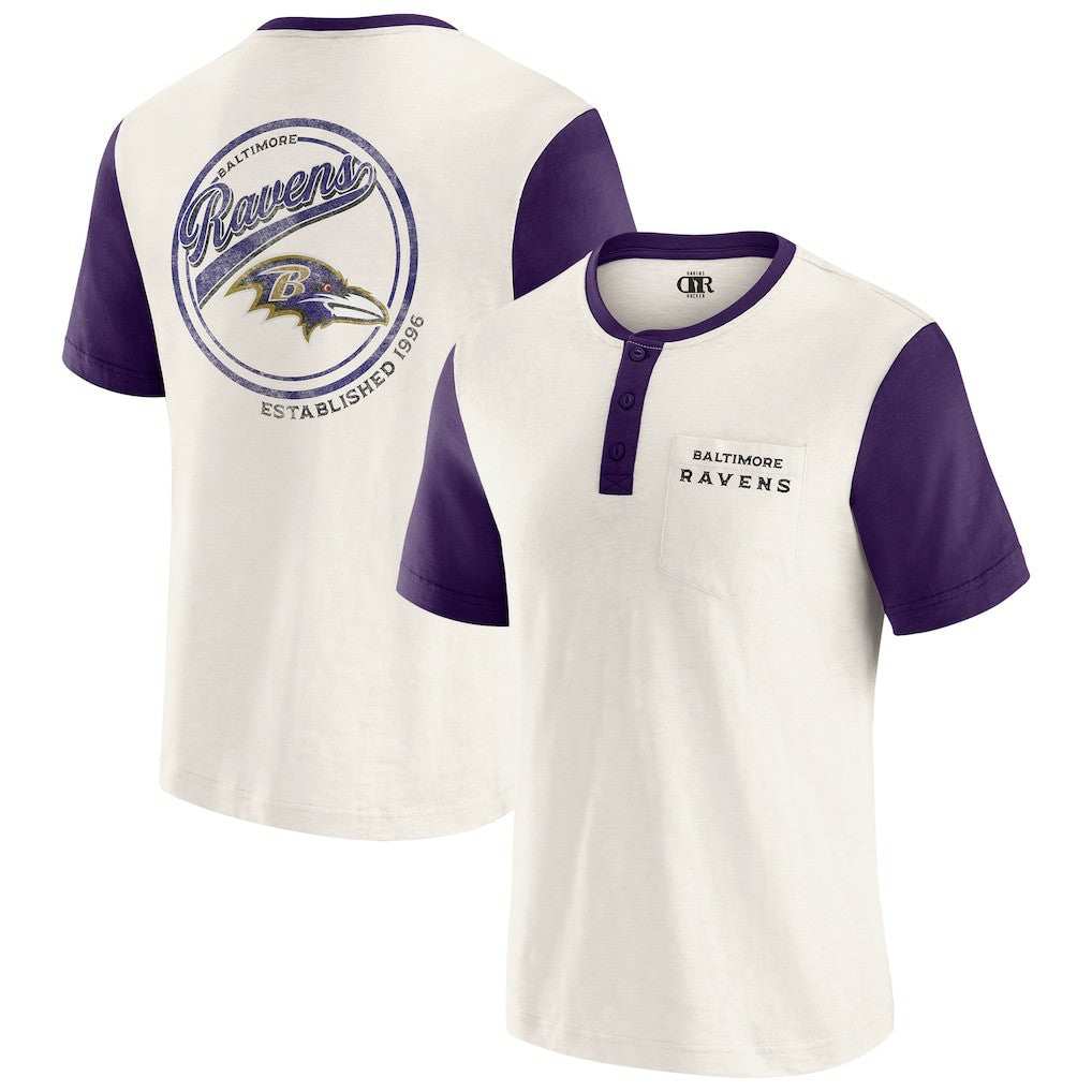 Baltimore Ravens Darius Rucker Collection Henley Colorblock Slub Pocket T-Shirt - Cream T-shirts