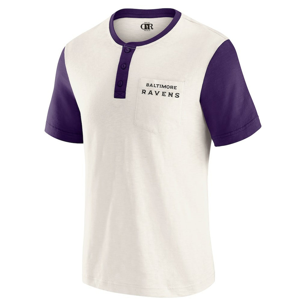 Baltimore Ravens Darius Rucker Collection Henley Colorblock Slub Pocket T-Shirt - Cream T-shirts
