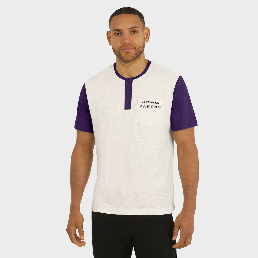 Baltimore Ravens Darius Rucker Collection Henley Colorblock Slub Pocket T-Shirt - Cream T-shirts