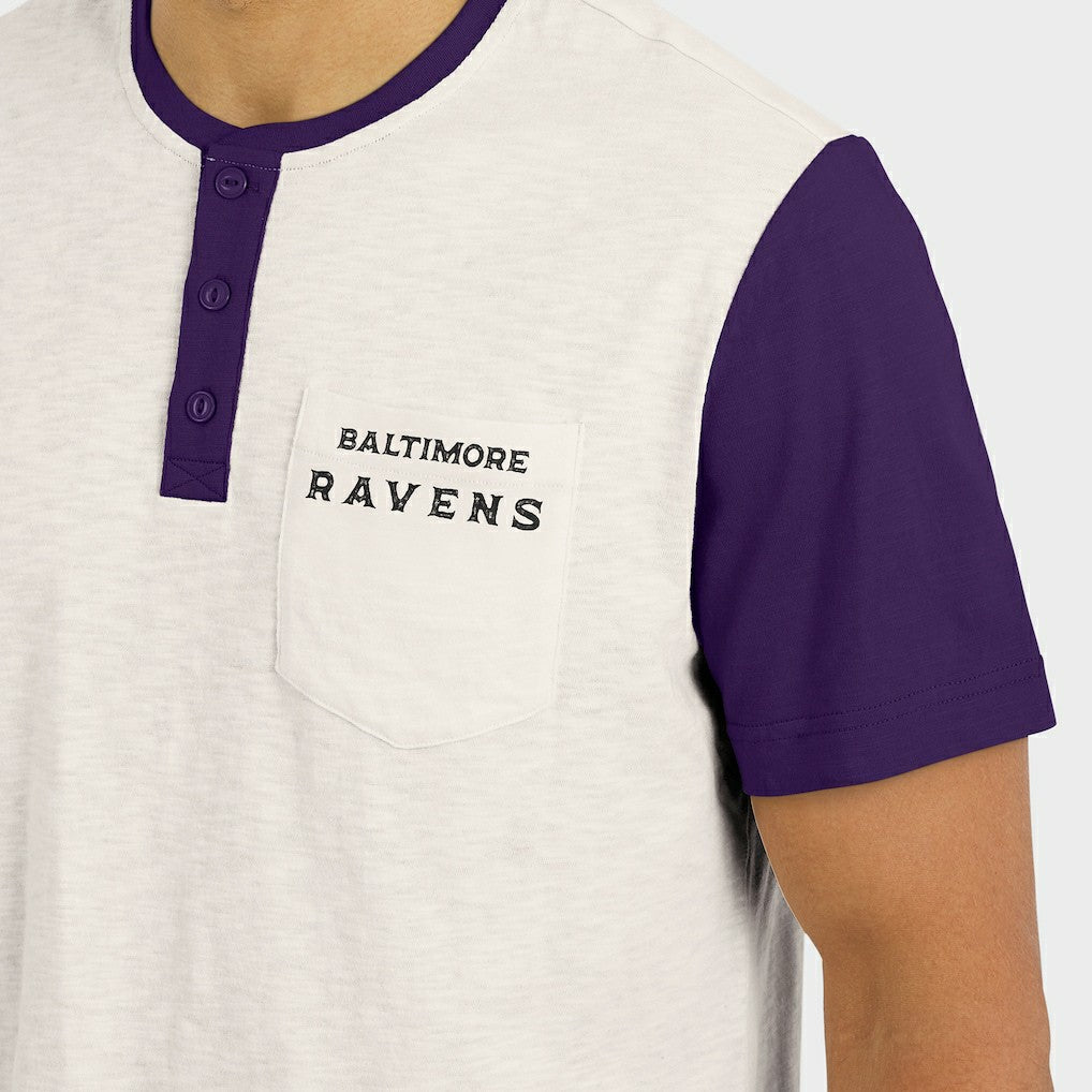 Baltimore Ravens Darius Rucker Collection Henley Colorblock Slub Pocket T-Shirt - Cream T-shirts