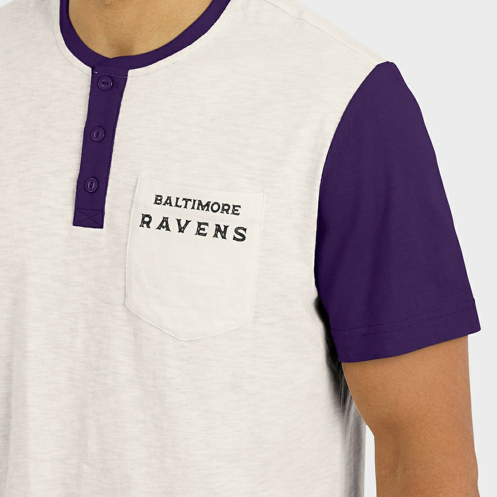 Baltimore Ravens Darius Rucker Collection Henley Colorblock Slub Pocket T-Shirt - Cream T-shirts