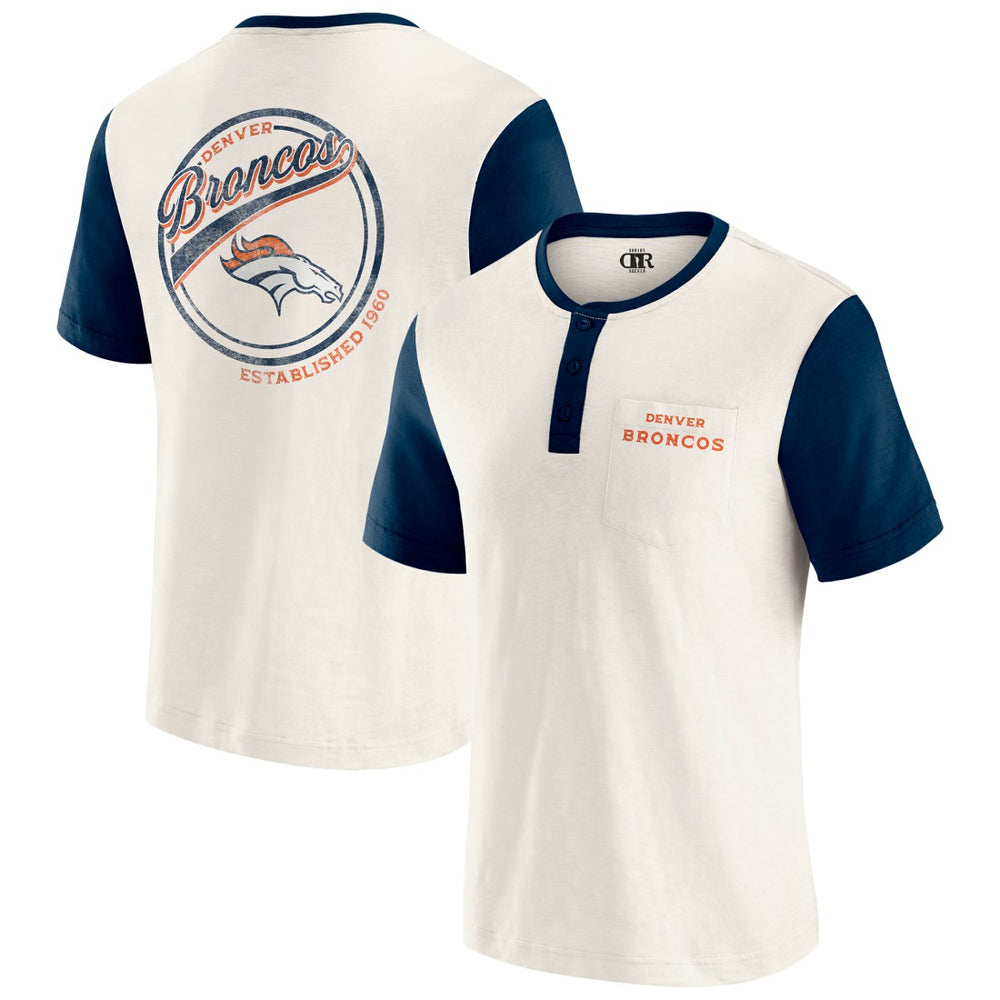 Denver Broncos Darius Rucker Collection Henley Colorblock Slub Pocket T-Shirt - Cream T-shirts