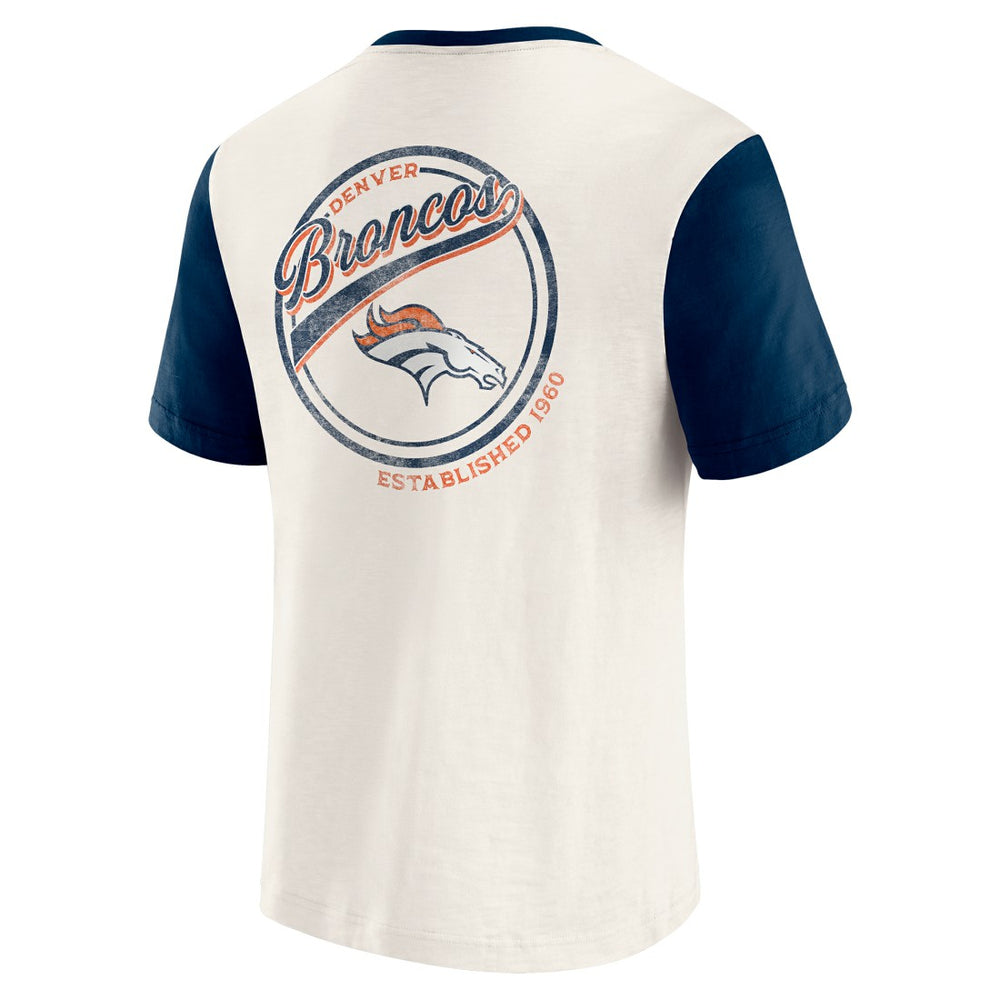 Denver Broncos Darius Rucker Collection Henley Colorblock Slub Pocket T-Shirt - Cream T-shirts
