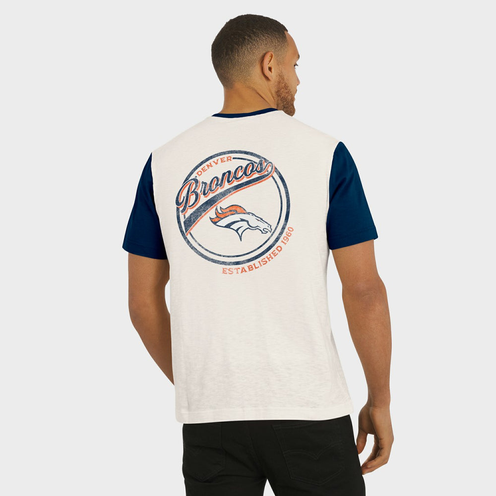 Denver Broncos Darius Rucker Collection Henley Colorblock Slub Pocket T-Shirt - Cream T-shirts