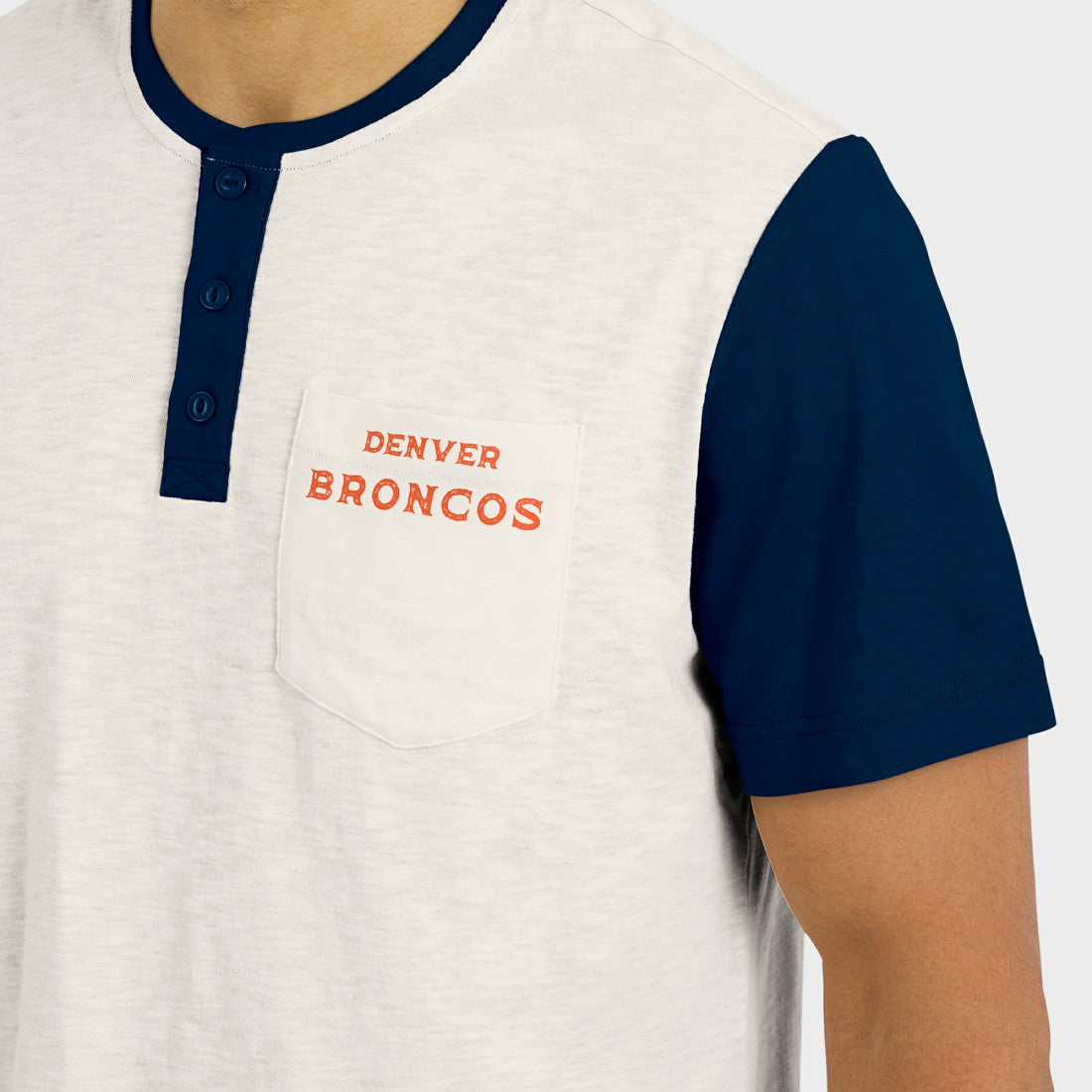 Denver Broncos Darius Rucker Collection Henley Colorblock Slub Pocket T-Shirt - Cream T-shirts