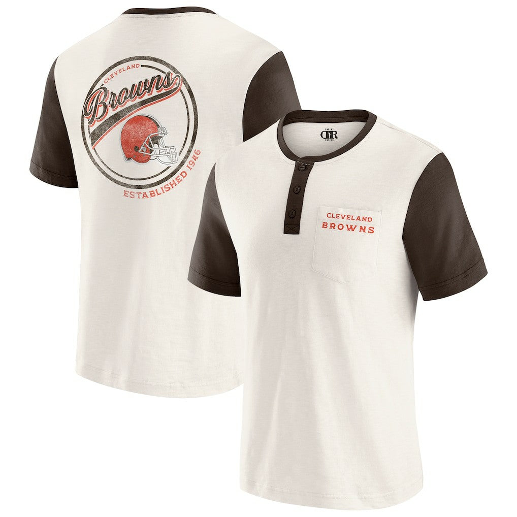 Cleveland Browns Darius Rucker Collection Henley Colorblock Slub Pocket T-Shirt - Cream T-shirts