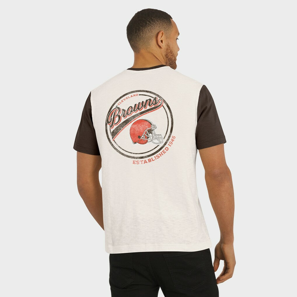 Cleveland Browns Darius Rucker Collection Henley Colorblock Slub Pocket T-Shirt - Cream T-shirts