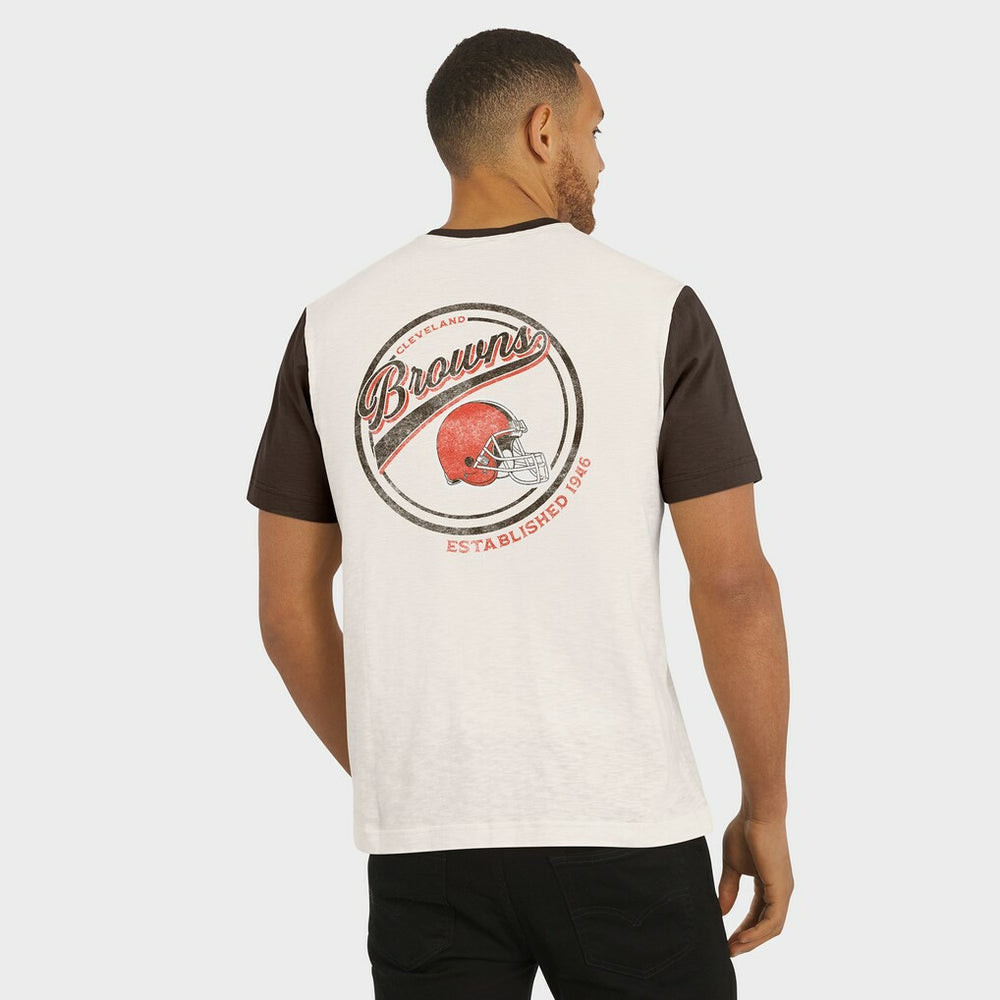 Cleveland Browns Darius Rucker Collection Henley Colorblock Slub Pocket T-Shirt - Cream T-shirts