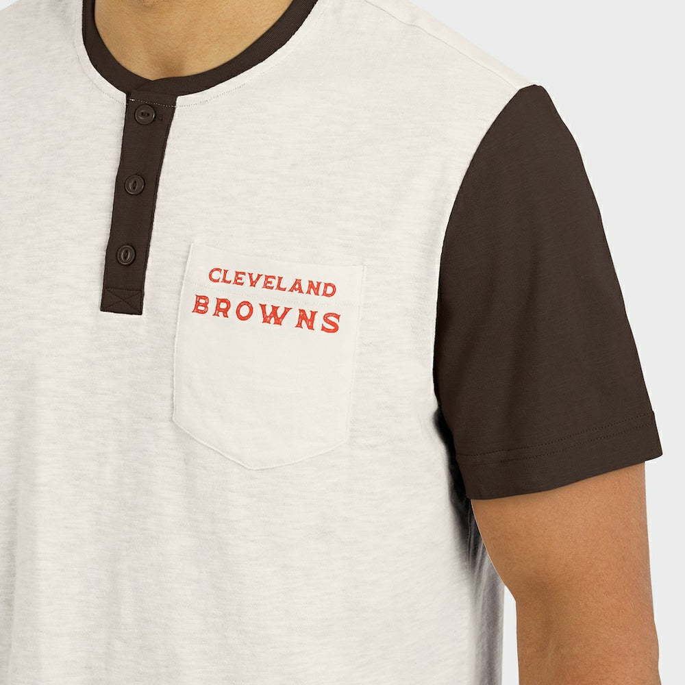 Cleveland Browns Darius Rucker Collection Henley Colorblock Slub Pocket T-Shirt - Cream T-shirts