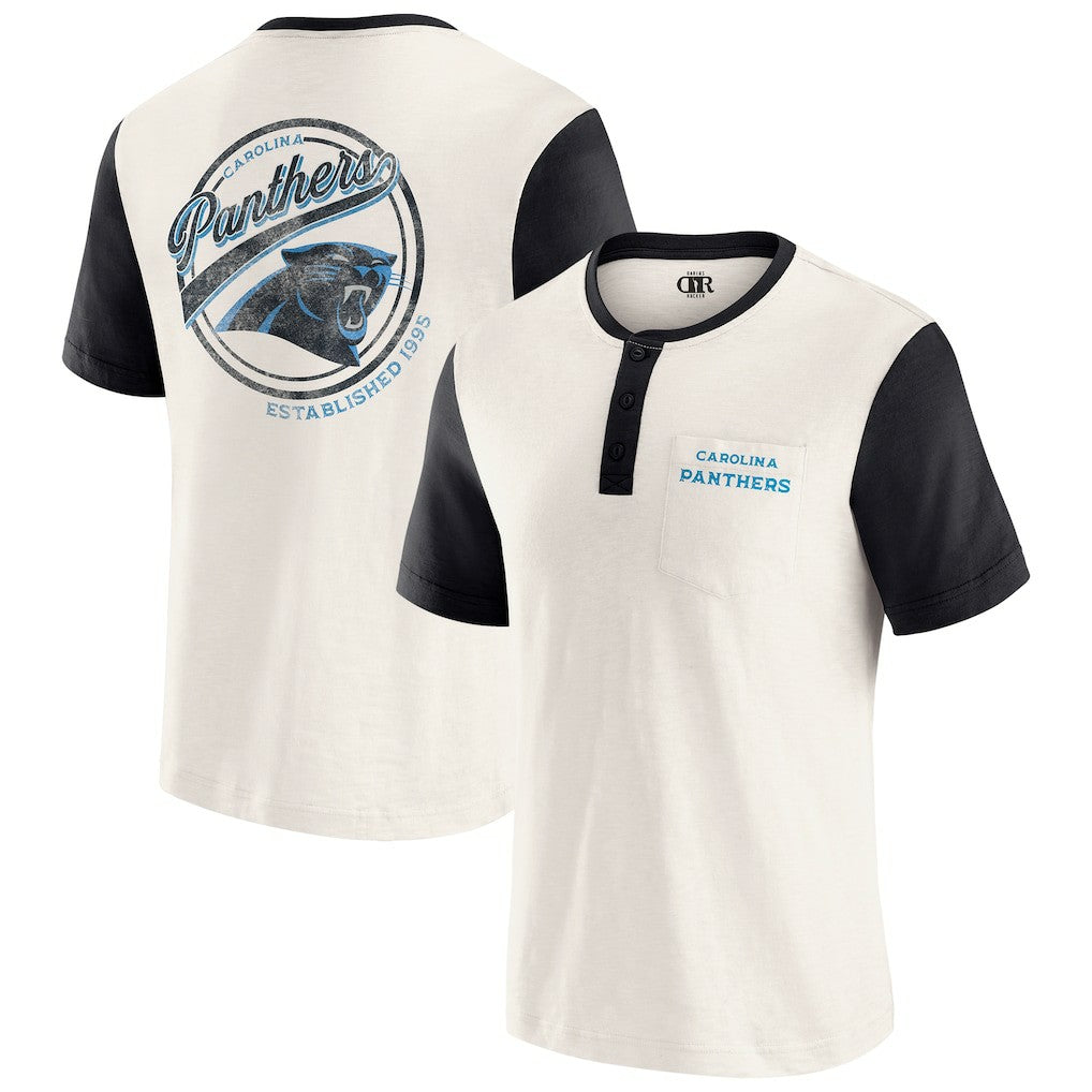Carolina Panthers Darius Rucker Collection Henley Colorblock Slub Pocket T-Shirt - Cream T-shirts