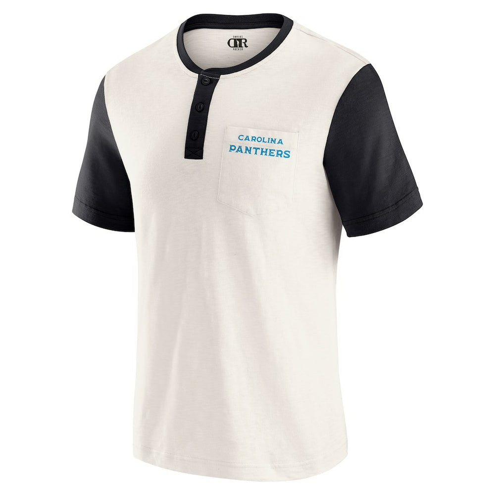 Carolina Panthers Darius Rucker Collection Henley Colorblock Slub Pocket T-Shirt - Cream T-shirts
