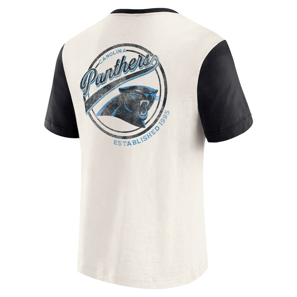 Carolina Panthers Darius Rucker Collection Henley Colorblock Slub Pocket T-Shirt - Cream T-shirts