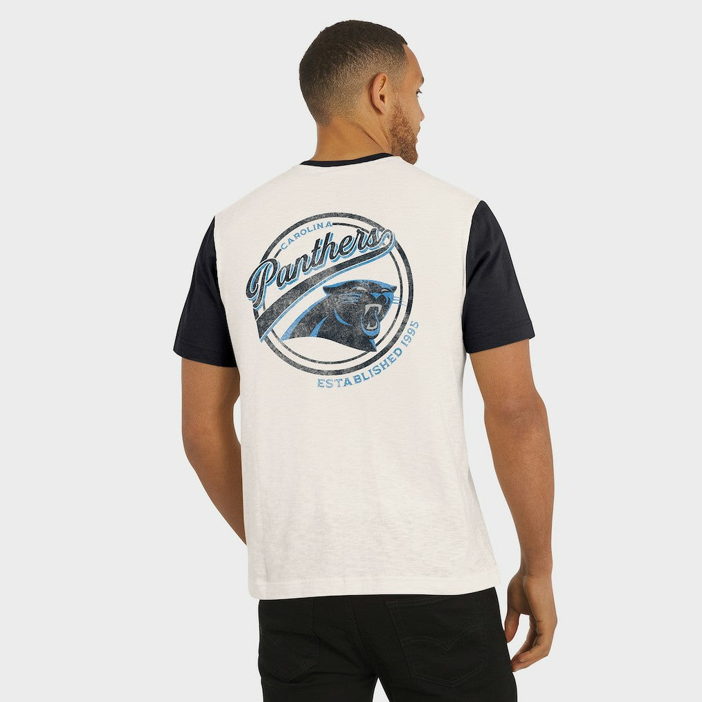 Carolina Panthers Darius Rucker Collection Henley Colorblock Slub Pocket T-Shirt - Cream T-shirts