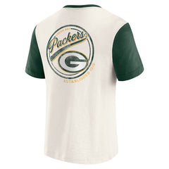 Green Bay Packers Darius Rucker Collection Henley Colorblock Slub Pocket T-Shirt - Cream T-shirts