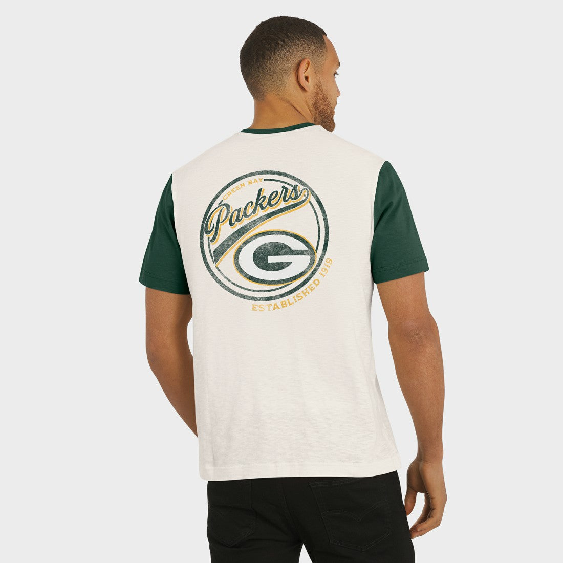 Green Bay Packers Darius Rucker Collection Henley Colorblock Slub Pocket T-Shirt - Cream T-shirts