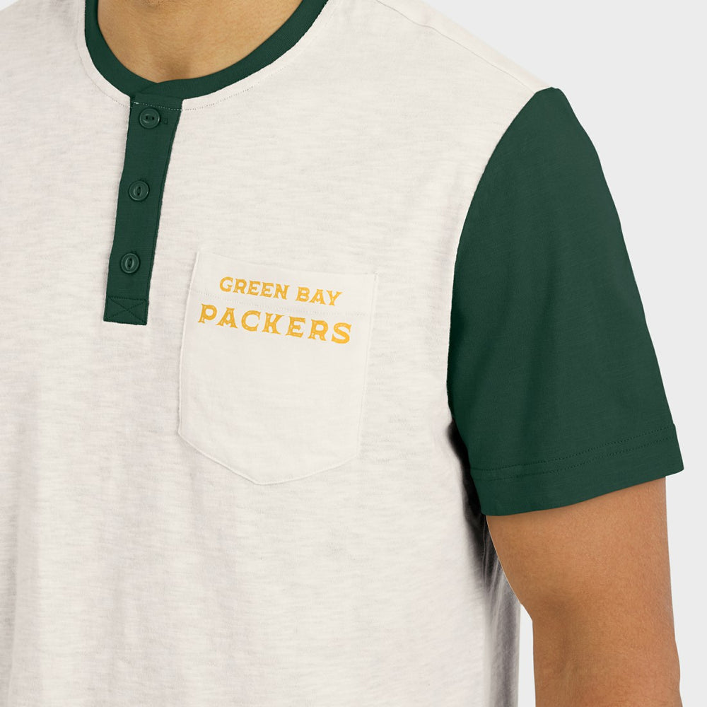 Green Bay Packers Darius Rucker Collection Henley Colorblock Slub Pocket T-Shirt - Cream T-shirts