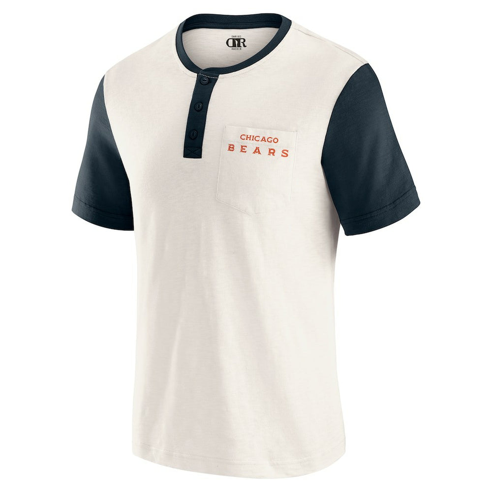 Chicago Bears Darius Rucker Collection Henley Colorblock Slub Pocket T-Shirt - Cream T-shirts
