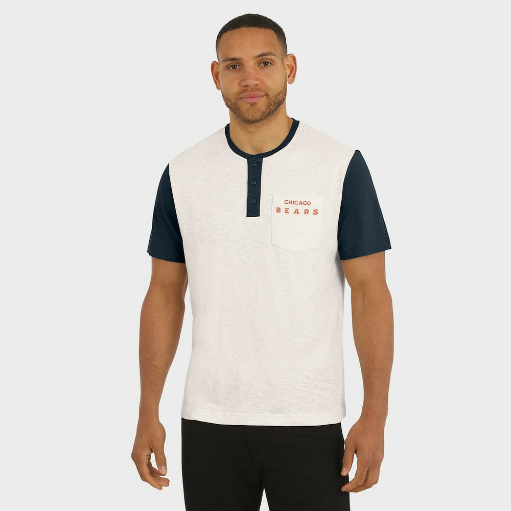 Chicago Bears Darius Rucker Collection Henley Colorblock Slub Pocket T-Shirt - Cream T-shirts