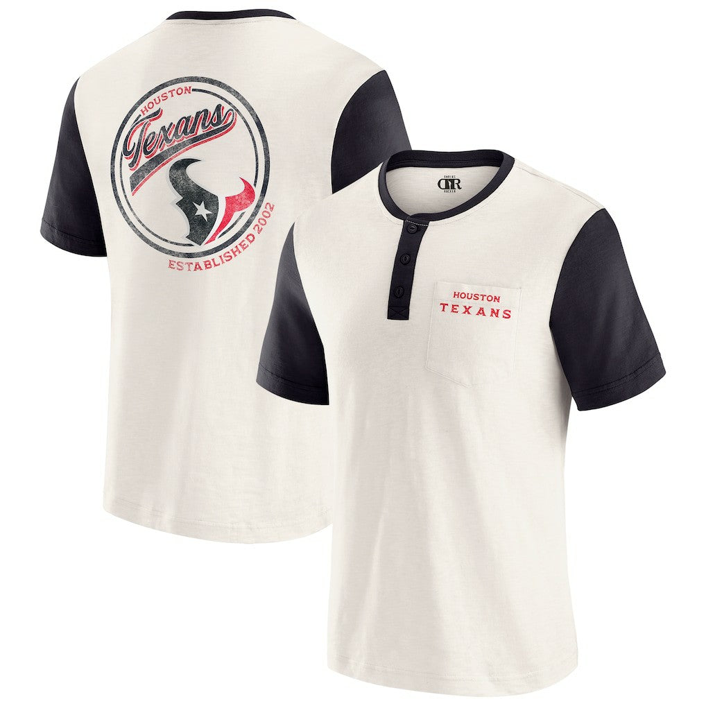 Houston Texans Darius Rucker Collection Henley Colorblock Slub Pocket T-Shirt - Cream T-shirts
