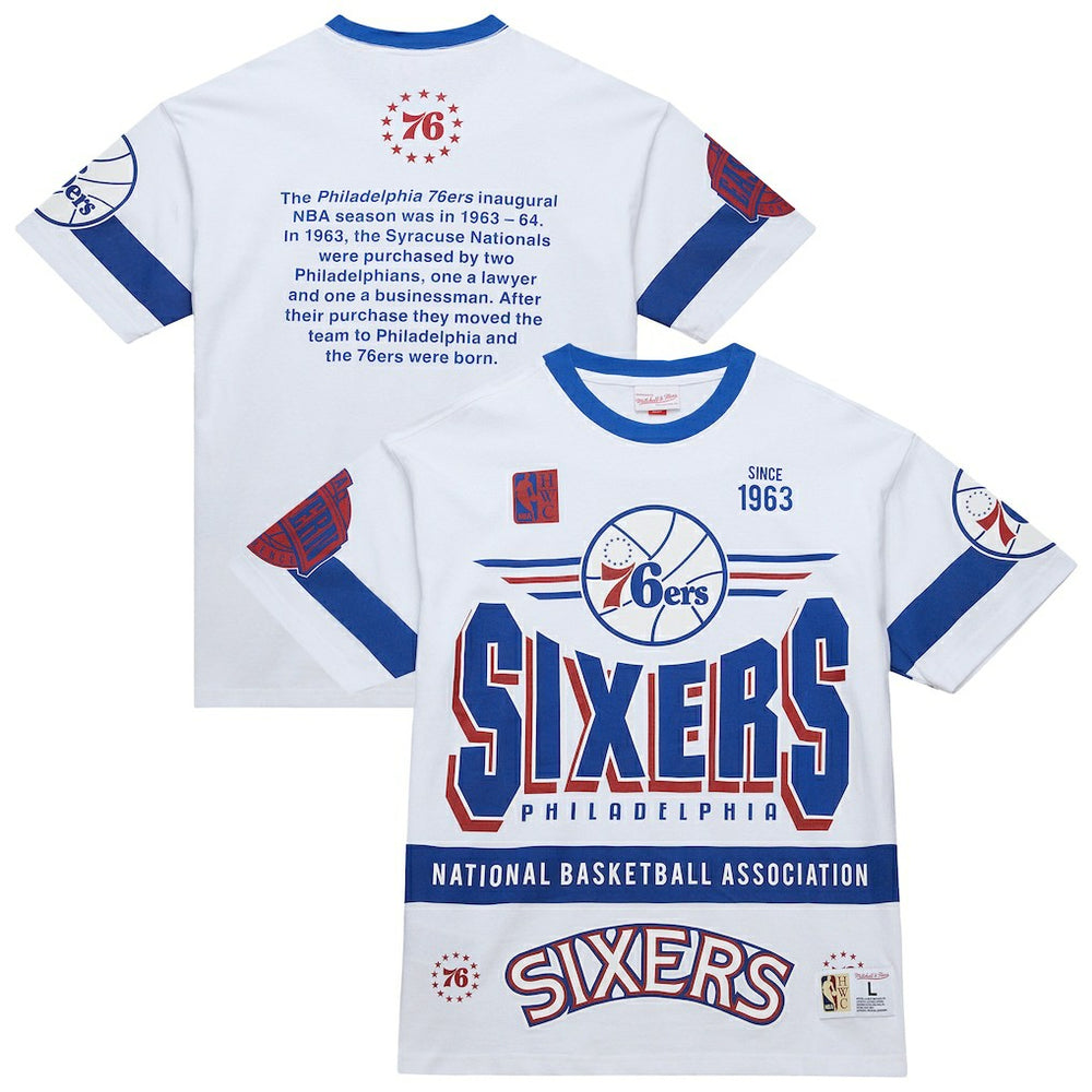 Philadelphia 76ers Unisex Hardwood Classics Vintage Team Origins Premium T-Shirt White - Mitchell & Ness