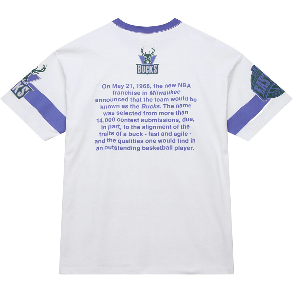 Milwaukee Bucks Unisex Hardwood Classics Vintage Team Origins Premium T-Shirt White - Mitchell & Ness