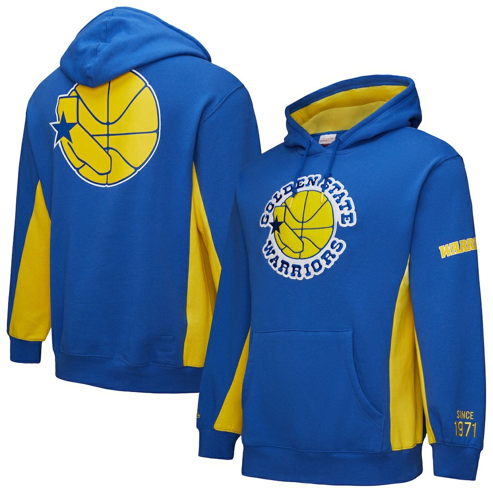 Golden State Warriors Hardwood Classics Team Origins Fleece Pullover Hoodie Royal - Mitchell & Ness