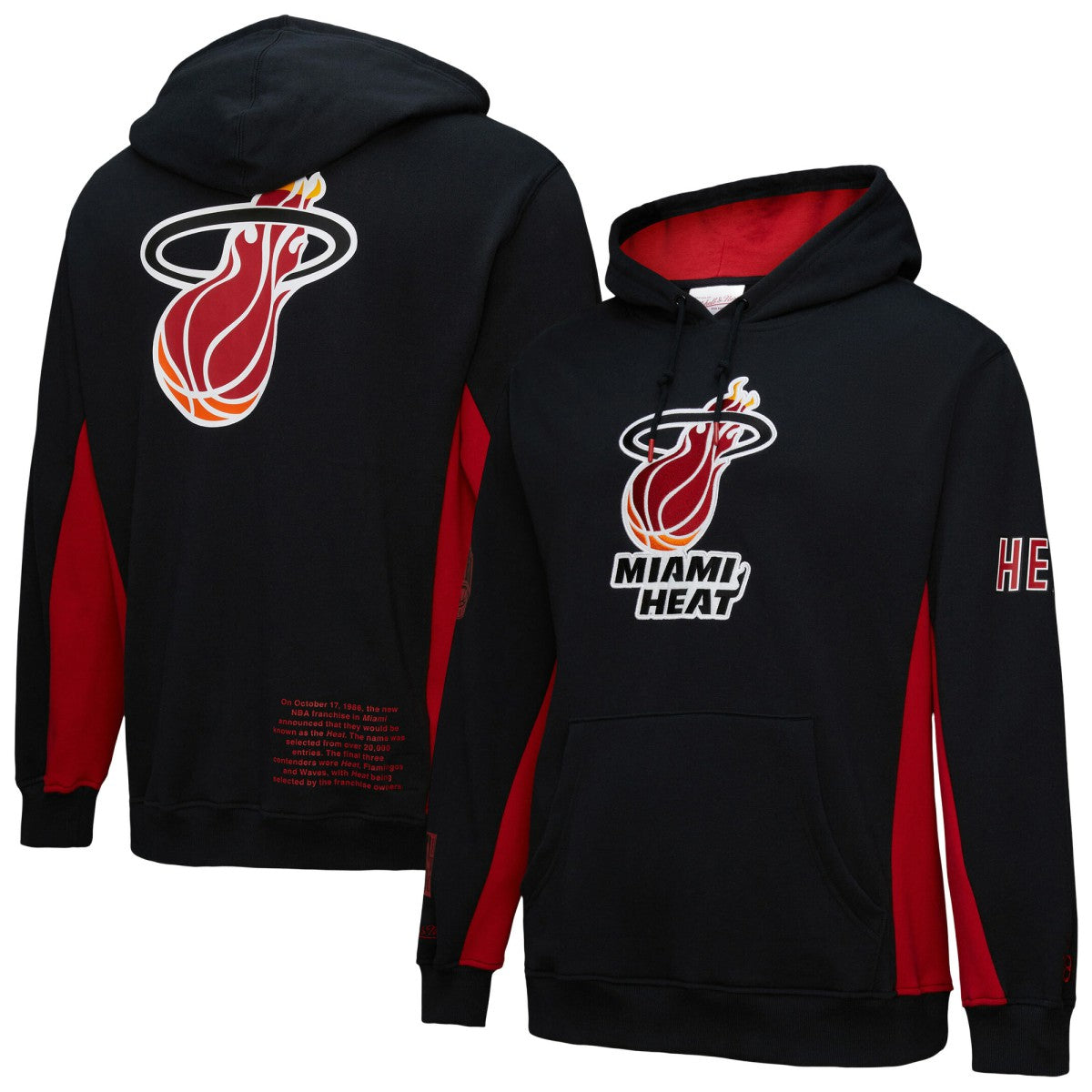 Miami Heat Hardwood Classics Team Origins Fleece Pullover Hoodie Black - Mitchell & Ness
