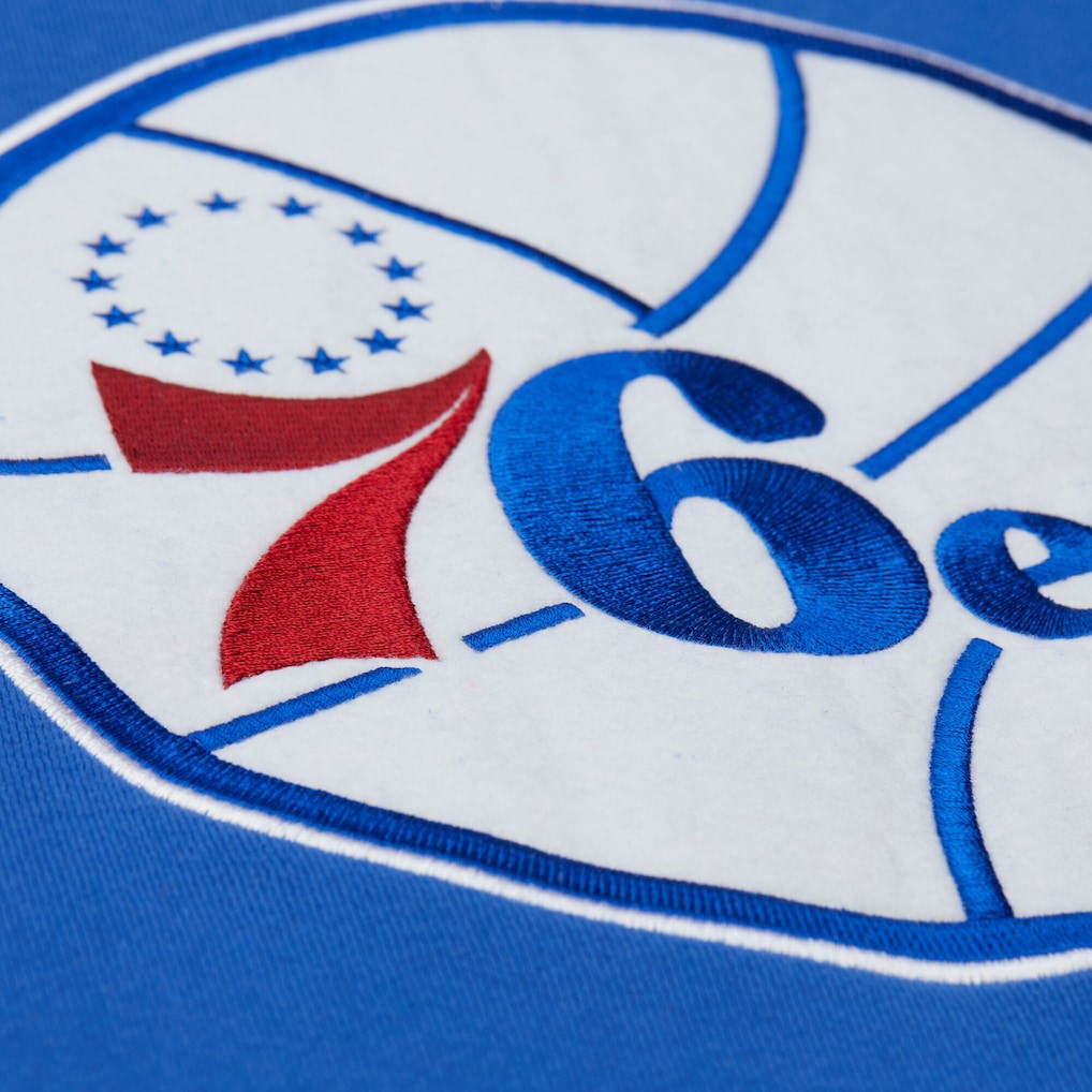 Philadelphia 76ers Hardwood Classics Team Origins Fleece Pullover Hoodie Royal - Mitchell & Ness