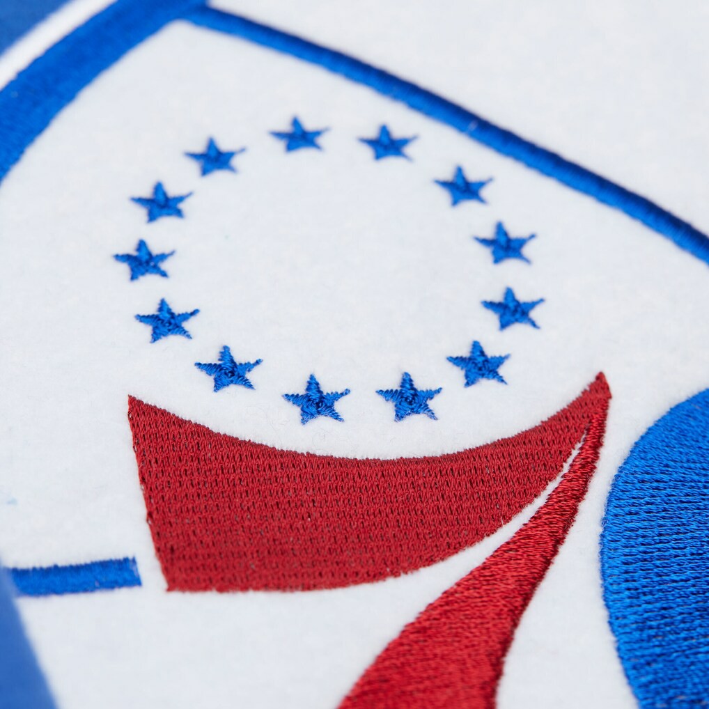 Philadelphia 76ers Hardwood Classics Team Origins Fleece Pullover Hoodie Royal - Mitchell & Ness