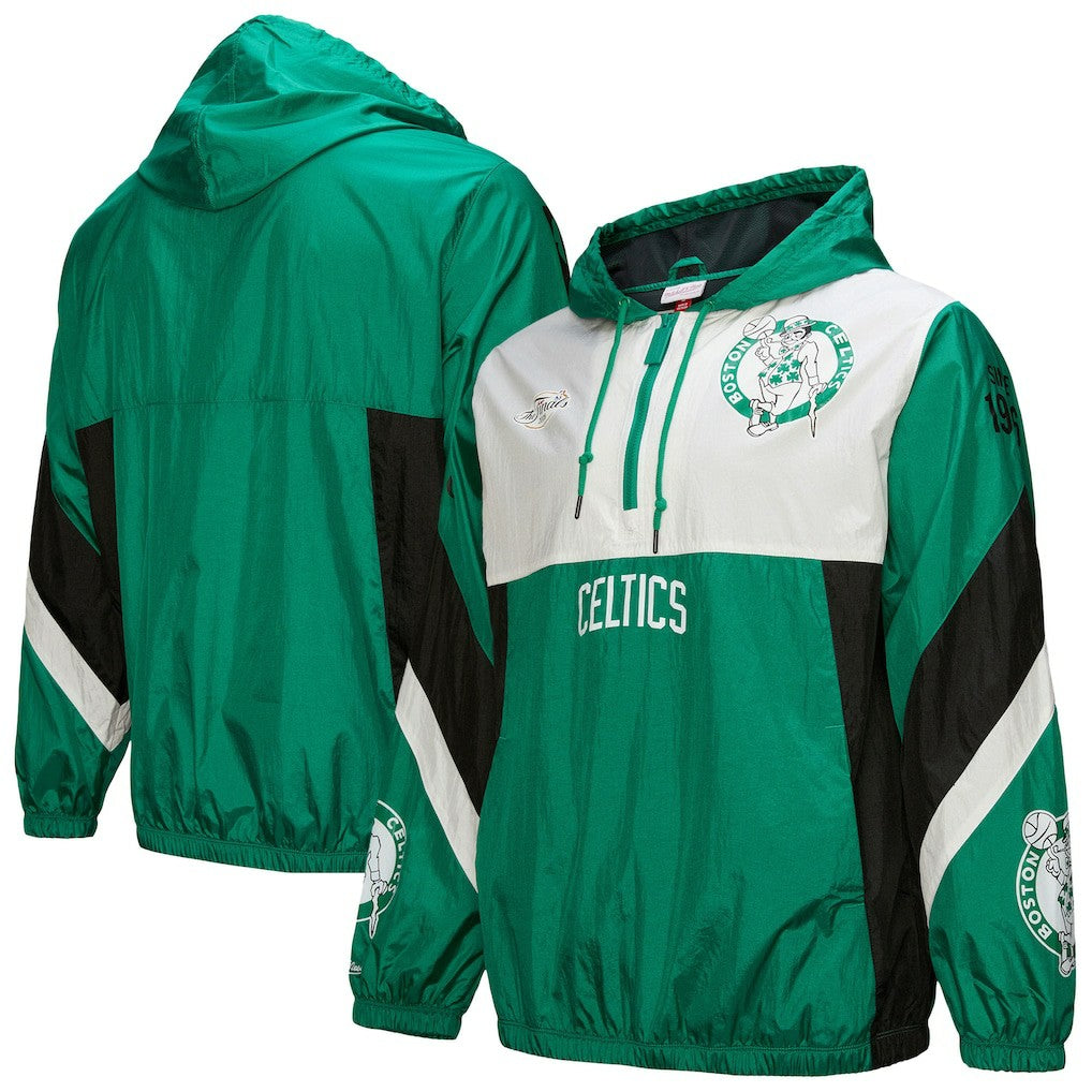 Boston Celtics Hardwood Classics Team Origins Anorak Quarter-Zip Windbreaker Jacket Kelly Green - Mitchell & Ness