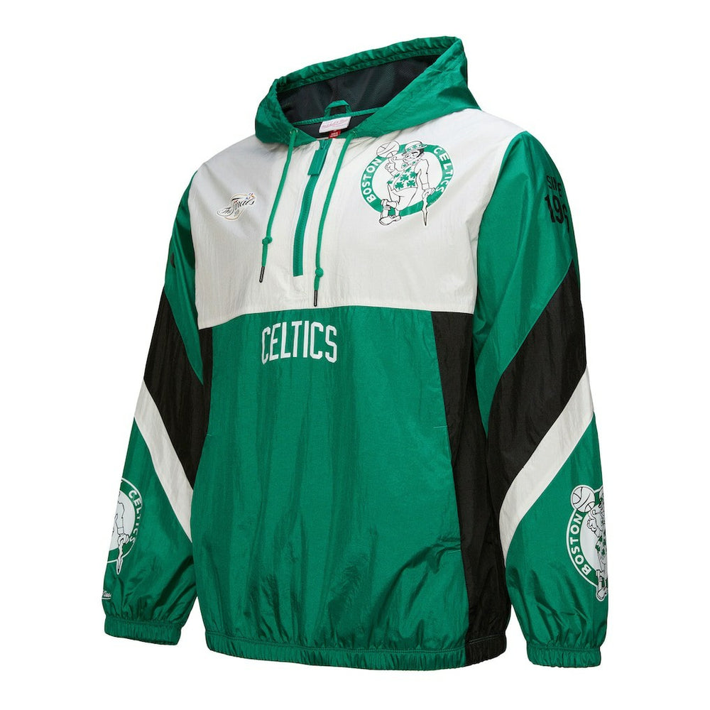 Boston Celtics Hardwood Classics Team Origins Anorak Quarter-Zip Windbreaker Jacket Kelly Green - Mitchell & Ness