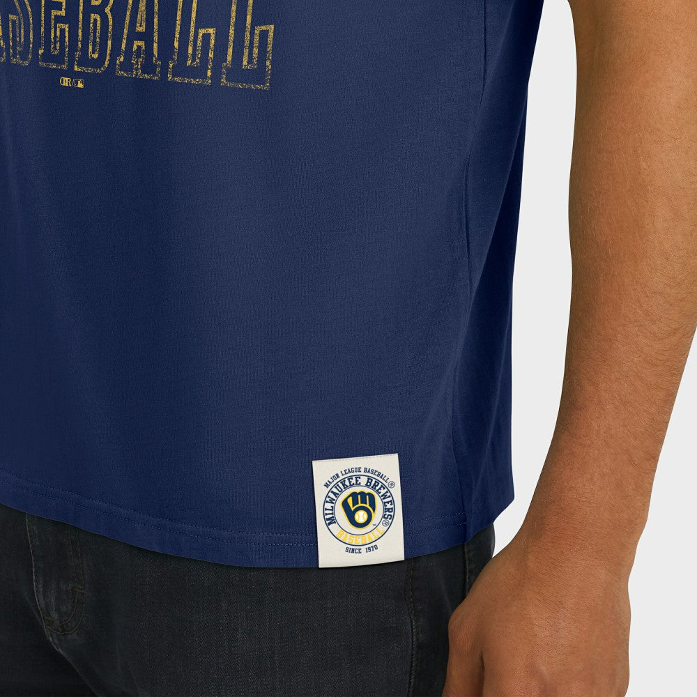 Milwaukee Brewers Darius Rucker Collection by Fanatics Distressed Sleeve Stripe T-Shirt - Navy T-shirts