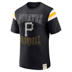 Pittsburgh Pirates Darius Rucker Collection by Fanatics Distressed Sleeve Stripe T-Shirt - Black T-shirts