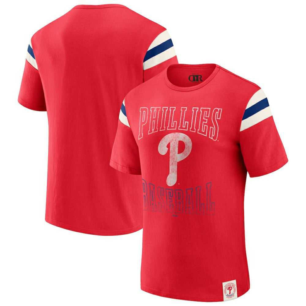 Philadelphia Phillies Darius Rucker Collection by Fanatics Distressed Sleeve Stripe T-Shirt - Red T-shirts