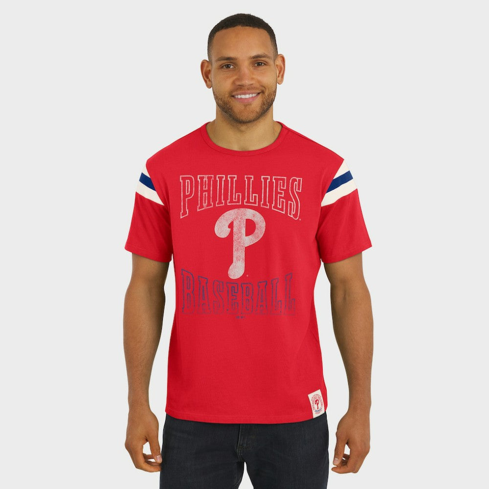 Philadelphia Phillies Darius Rucker Collection by Fanatics Distressed Sleeve Stripe T-Shirt - Red T-shirts
