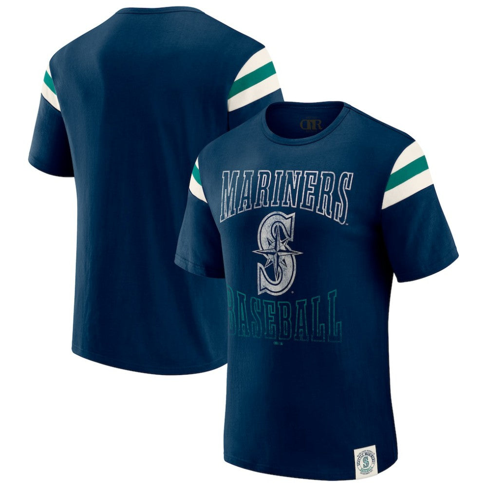 Seattle Mariners Darius Rucker Collection by Fanatics Distressed Sleeve Stripe T-Shirt - Navy T-shirts