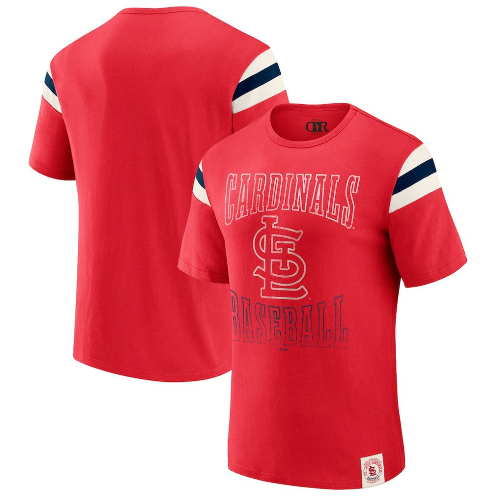 St. Louis Cardinals Darius Rucker Collection by Fanatics Distressed Sleeve Stripe T-Shirt - Red T-shirts