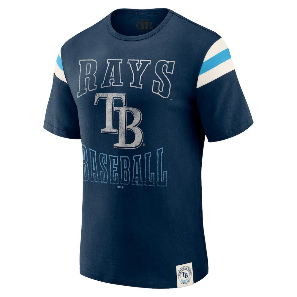 Tampa Bay Rays Darius Rucker Collection by Fanatics Distressed Sleeve Stripe T-Shirt - Navy T-shirts