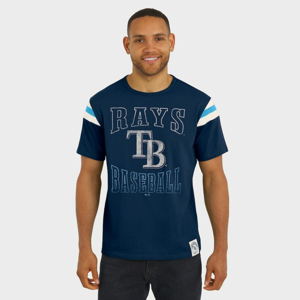Tampa Bay Rays Darius Rucker Collection by Fanatics Distressed Sleeve Stripe T-Shirt - Navy T-shirts