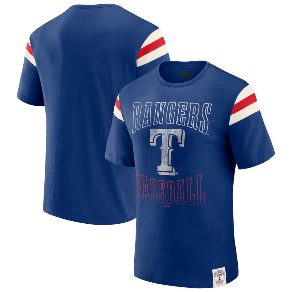 Texas Rangers Darius Rucker Collection by Fanatics Distressed Sleeve Stripe T-Shirt - Royal T-shirts