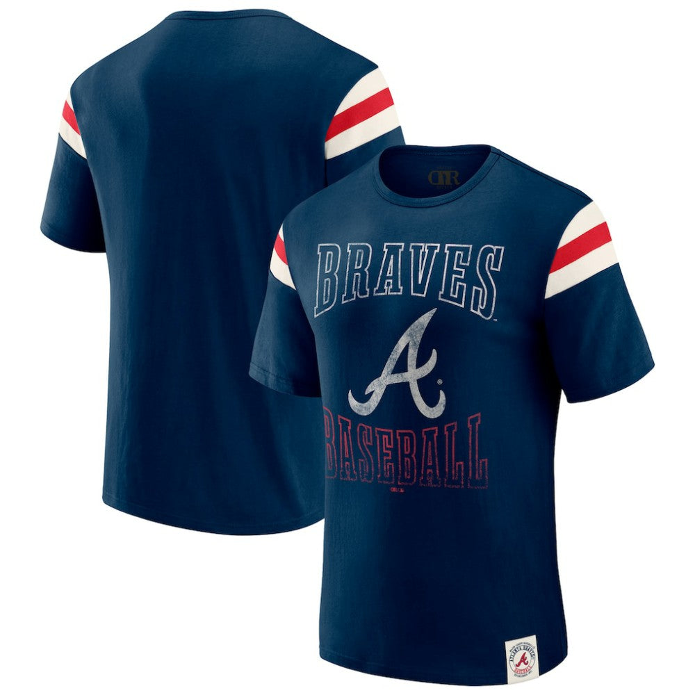 Atlanta Braves Darius Rucker Collection by Fanatics Distressed Sleeve Stripe T-Shirt - Navy T-shirts