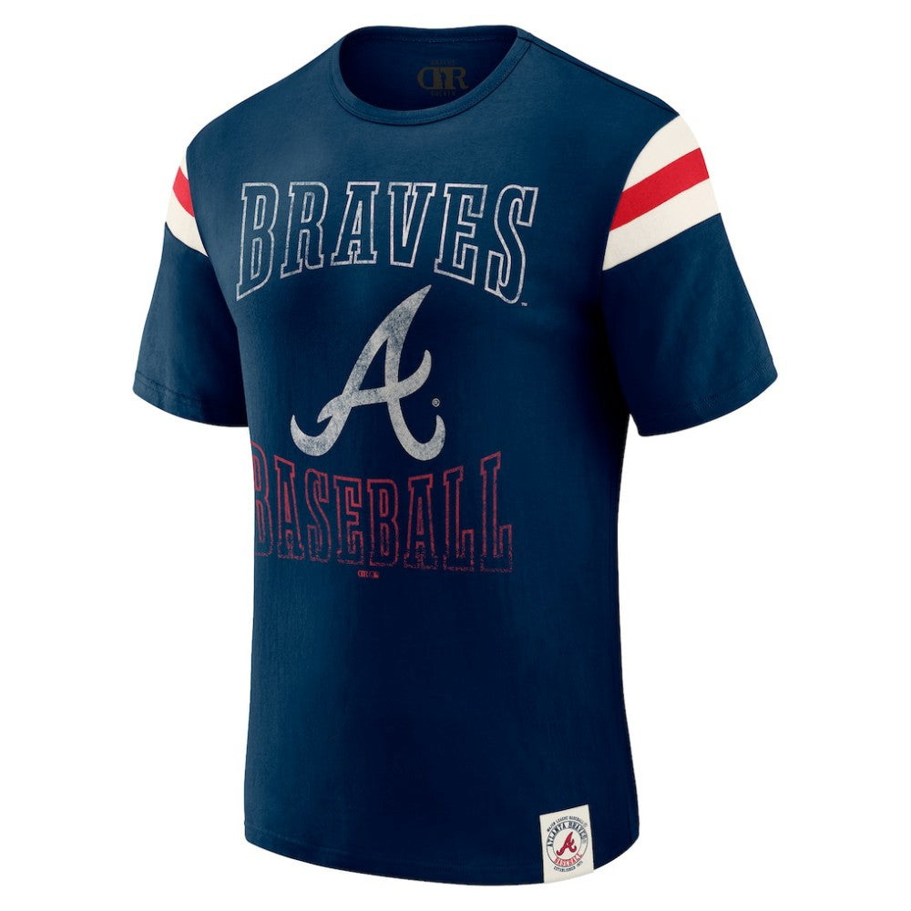 Atlanta Braves Darius Rucker Collection by Fanatics Distressed Sleeve Stripe T-Shirt - Navy T-shirts