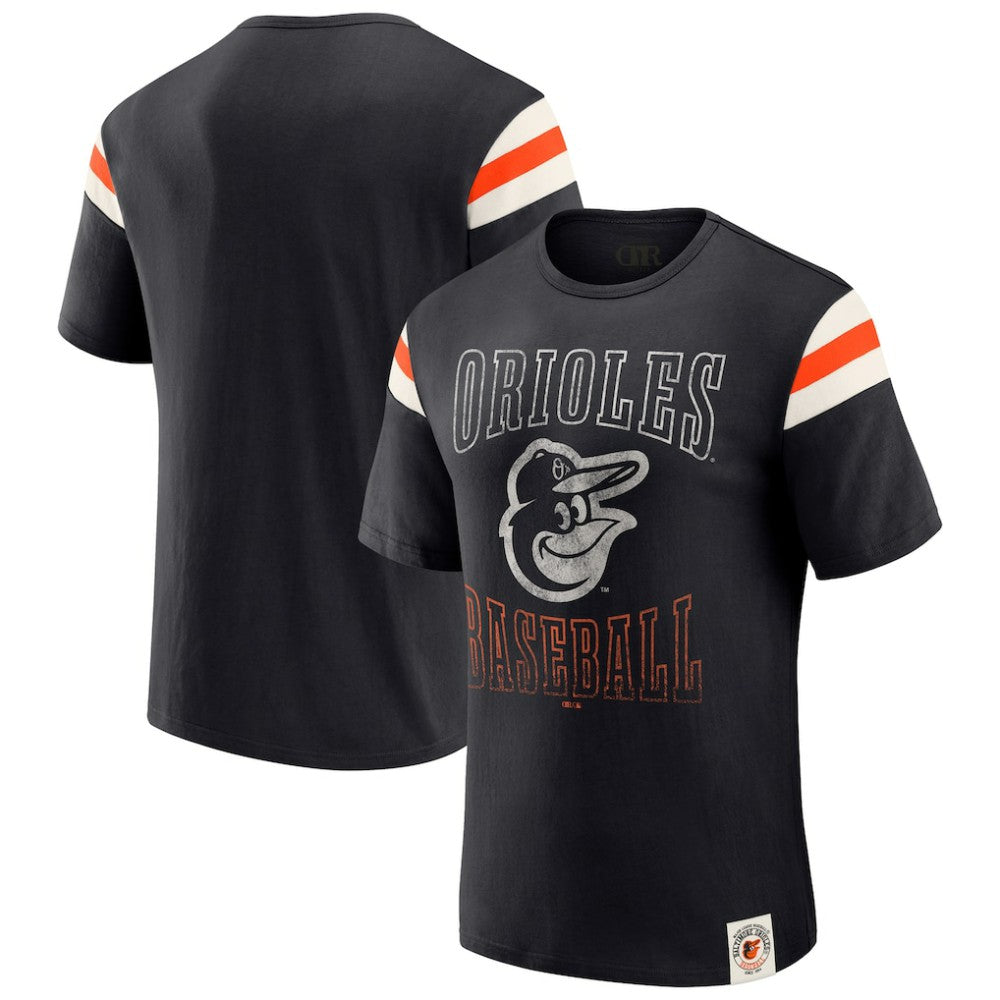 Baltimore Orioles Darius Rucker Collection by Fanatics Distressed Sleeve Stripe T-Shirt - Black T-shirts