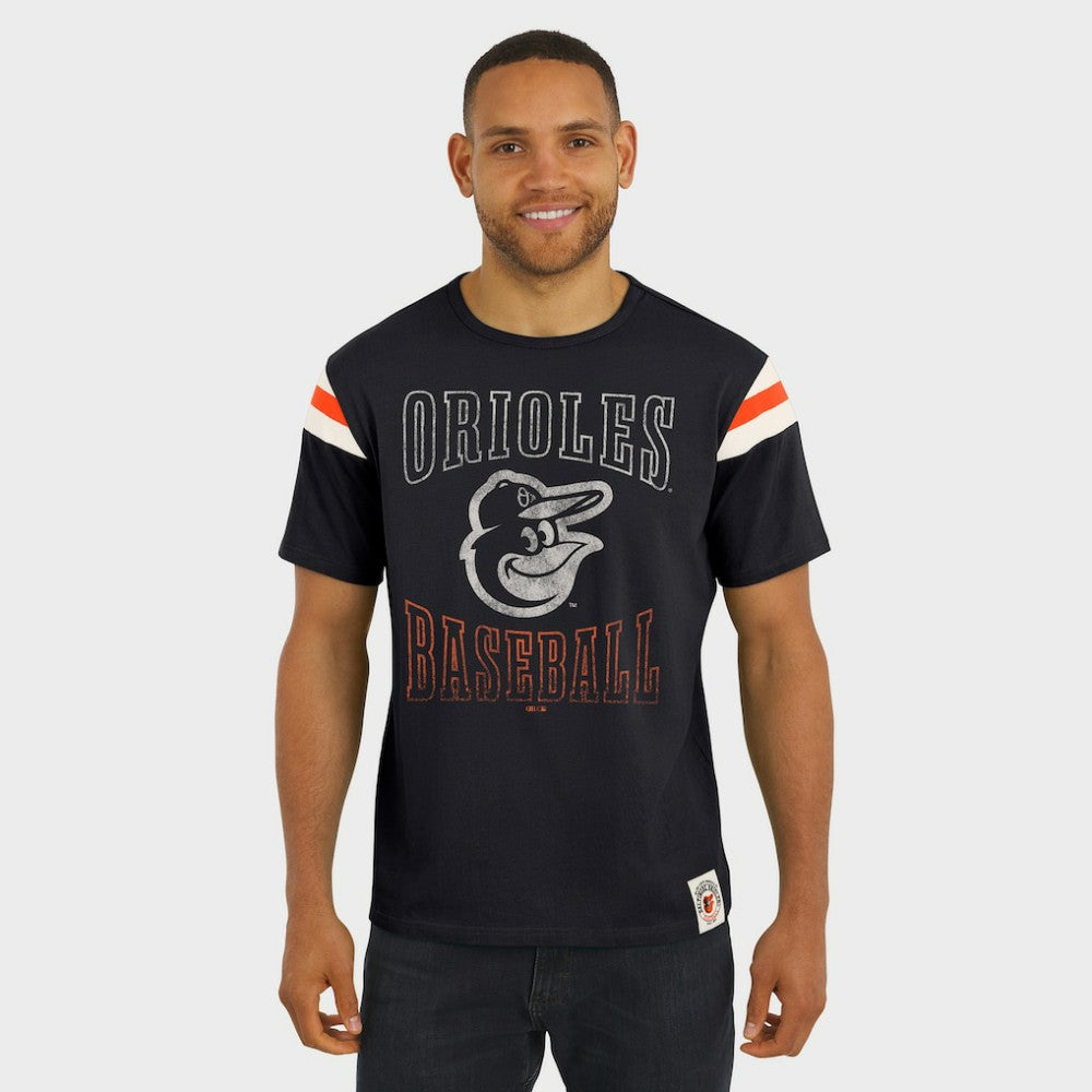 Baltimore Orioles Darius Rucker Collection by Fanatics Distressed Sleeve Stripe T-Shirt - Black T-shirts