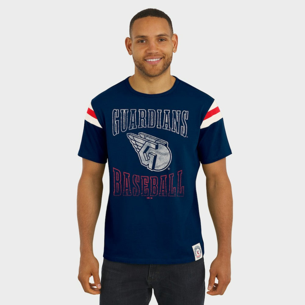 Cleveland Guardians Darius Rucker Collection by Fanatics Distressed Sleeve Stripe T-Shirt - Navy T-shirts